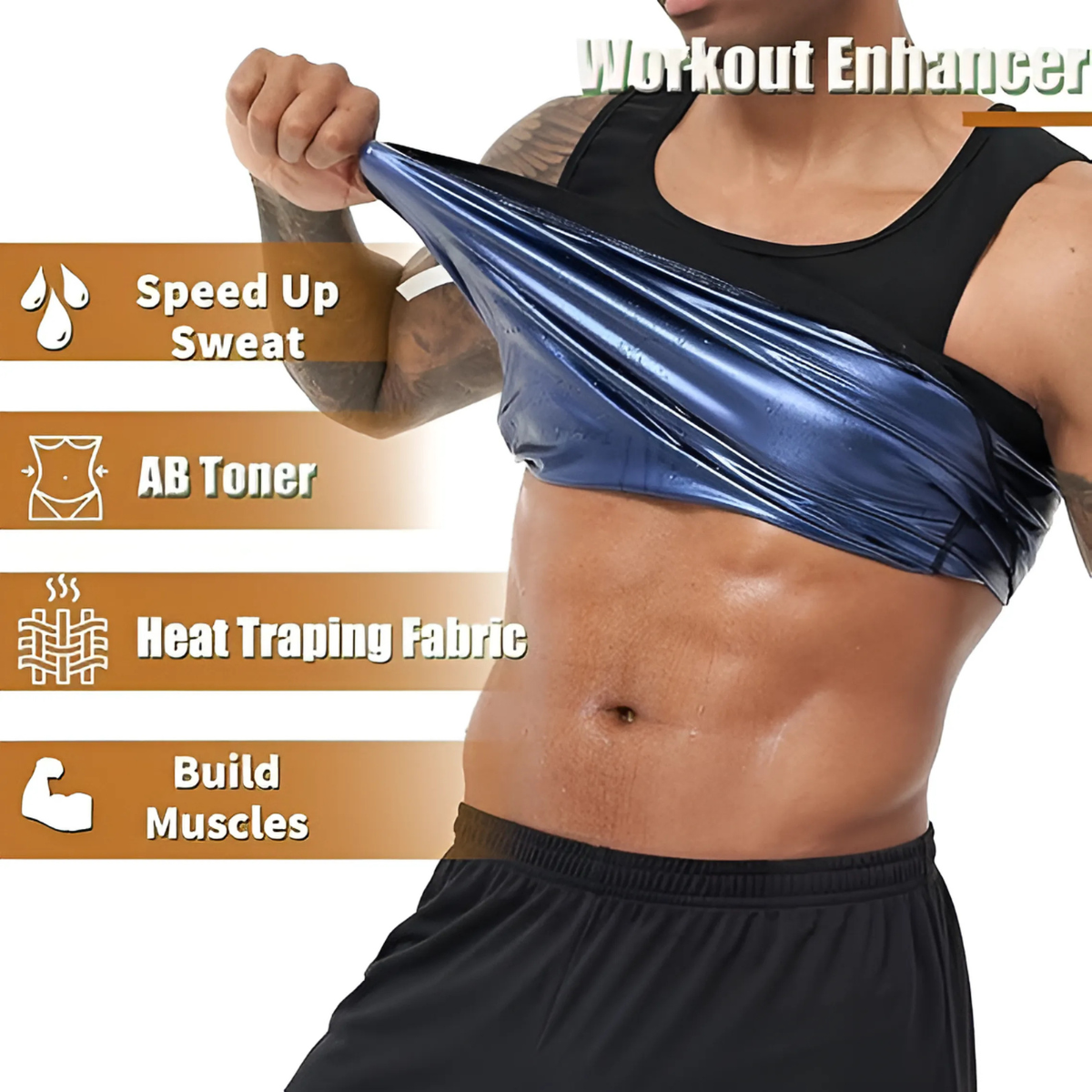 Men’s Sauna Suit Sweat Shaper Vest | Heat Trapping Compression Slimming Top for Workout & Weight Loss